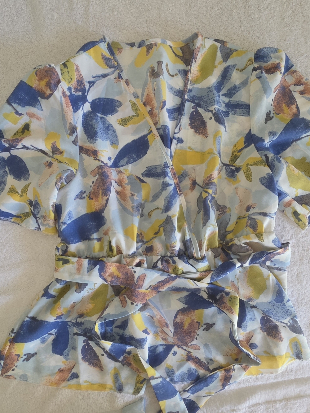 SHEIN Floral Wrap Peplum Top - Blue Yellow Green